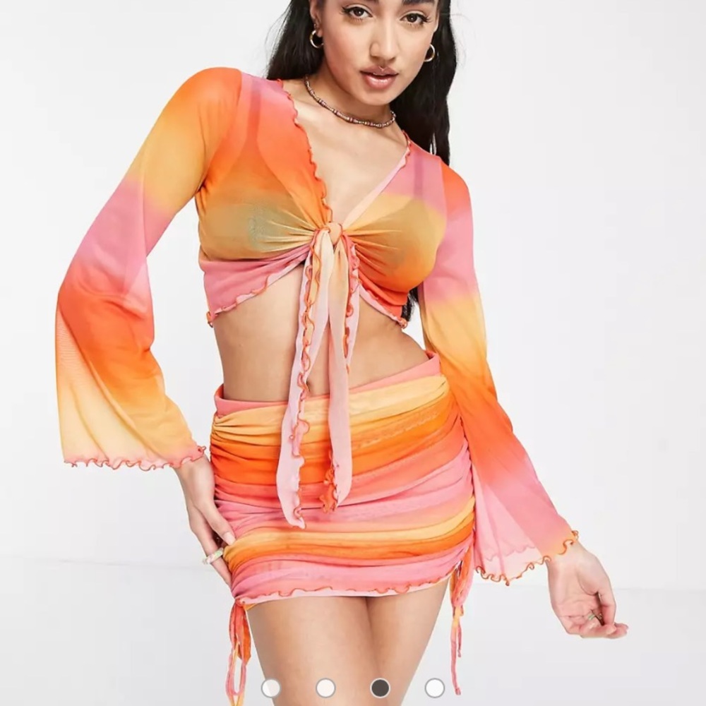 ASOS Miss Selfridge mesh tie front crop top in ombre